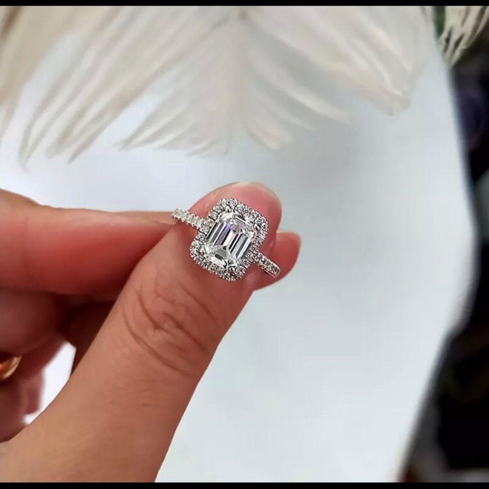 Engagement Style Emerald Cut Silver Ring